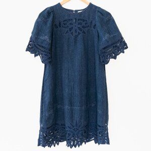Sea New York Embroidered Chambray Puff Sleeve Shift Dress